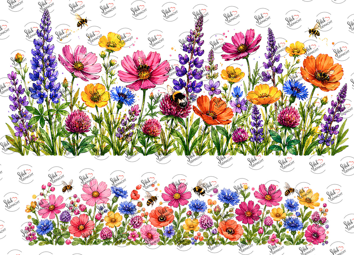 Wildblumenwiese mit Bienen – beide Teile des UV-DTF Stickers