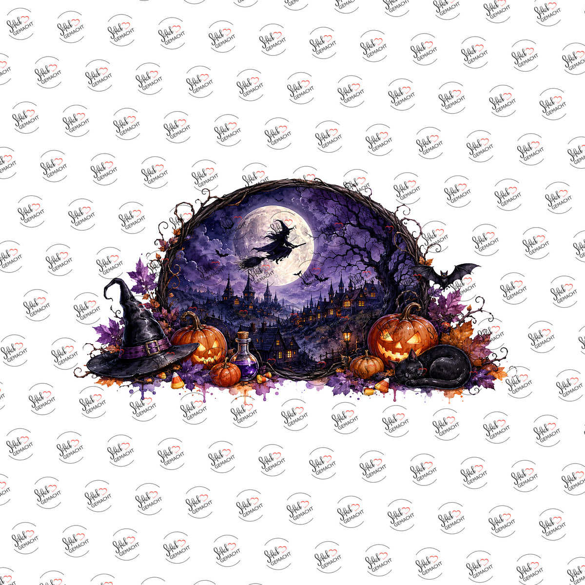 Hexenflug im Vollmond als Rub-on-Sticker, einzeln