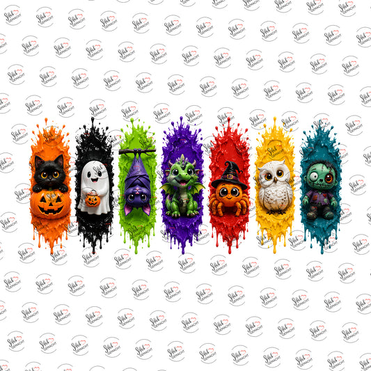 Süße Halloween-Gang als Rub-on-Sticker, einzeln