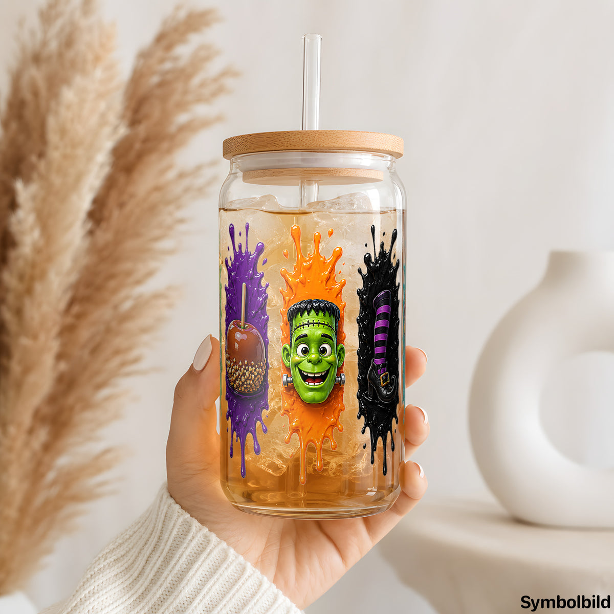 Halloween-Naschereien-Aufkleber auf einem 16oz Glasbecher