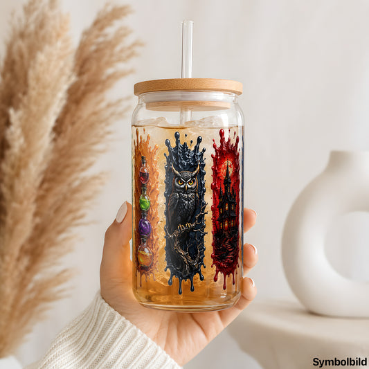 Halloween-Nacht-Aufkleber auf einem 16oz Glasbecher