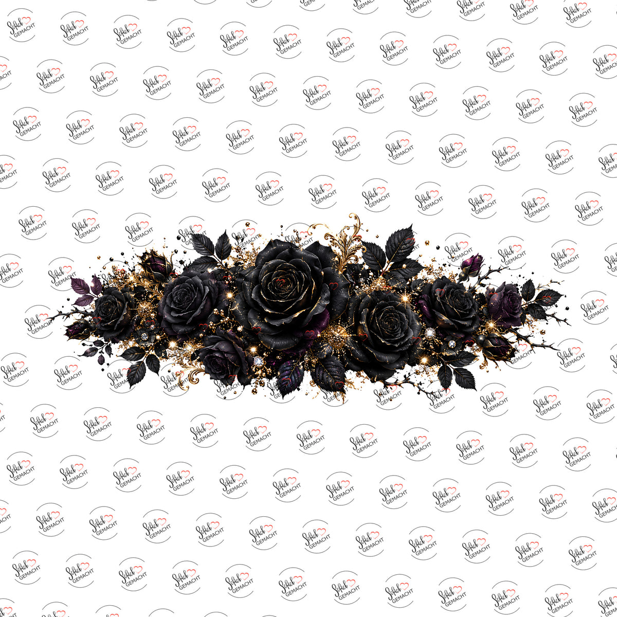 Schwarze Rosen mit Gold als Rub-on-Sticker, einzeln
