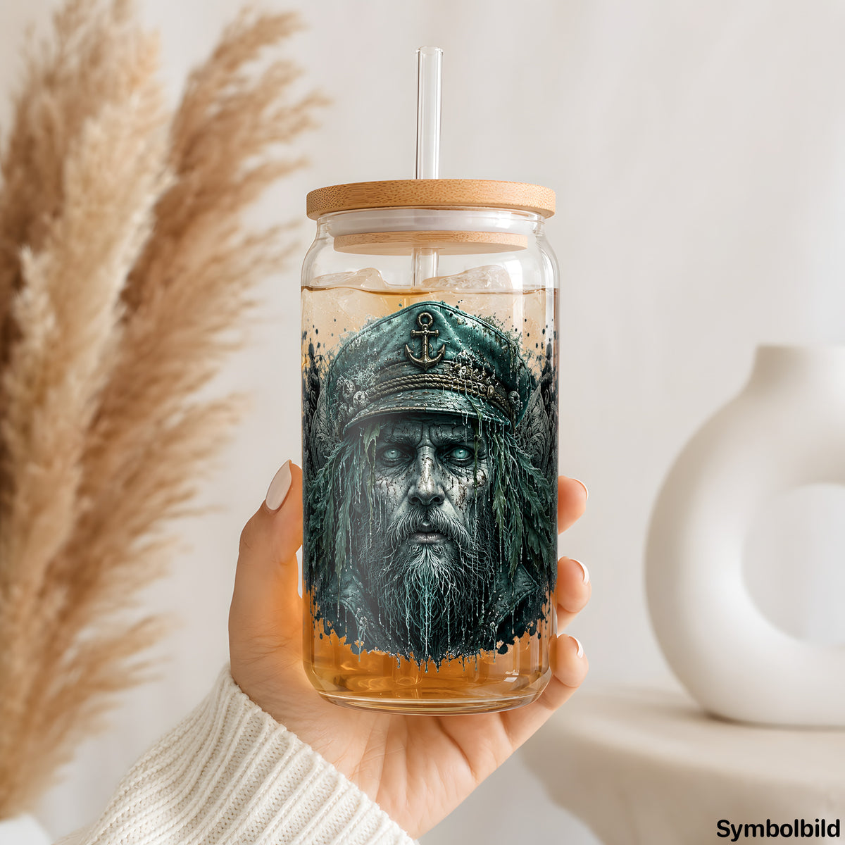 Geisterkapitän-Aufkleber auf einem 16oz Glasbecher