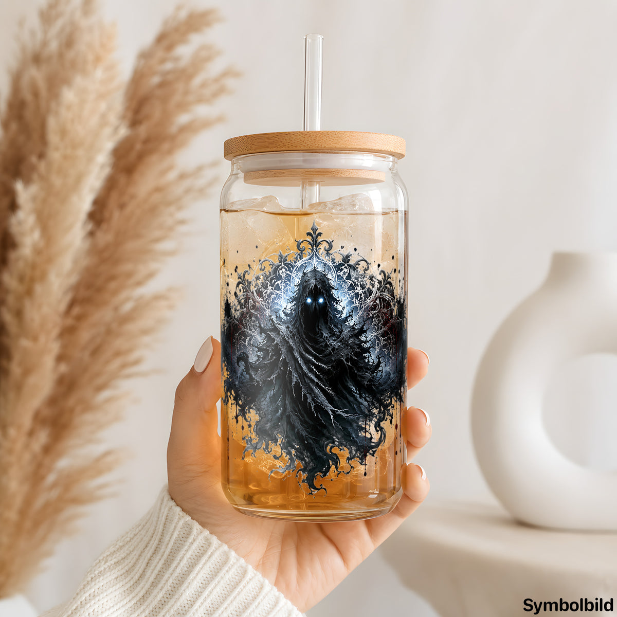 Schattenwesen-Aufkleber auf einem 16oz Glasbecher