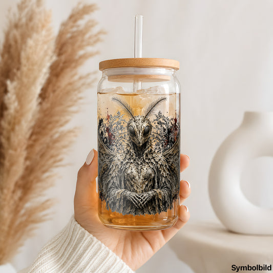 Nachtmotte-Aufkleber auf einem 16oz Glasbecher