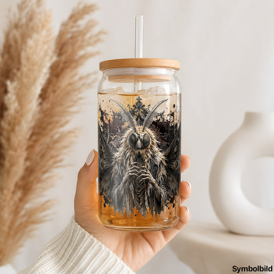 Geweih-Motte-Aufkleber auf einem 16oz Glasbecher