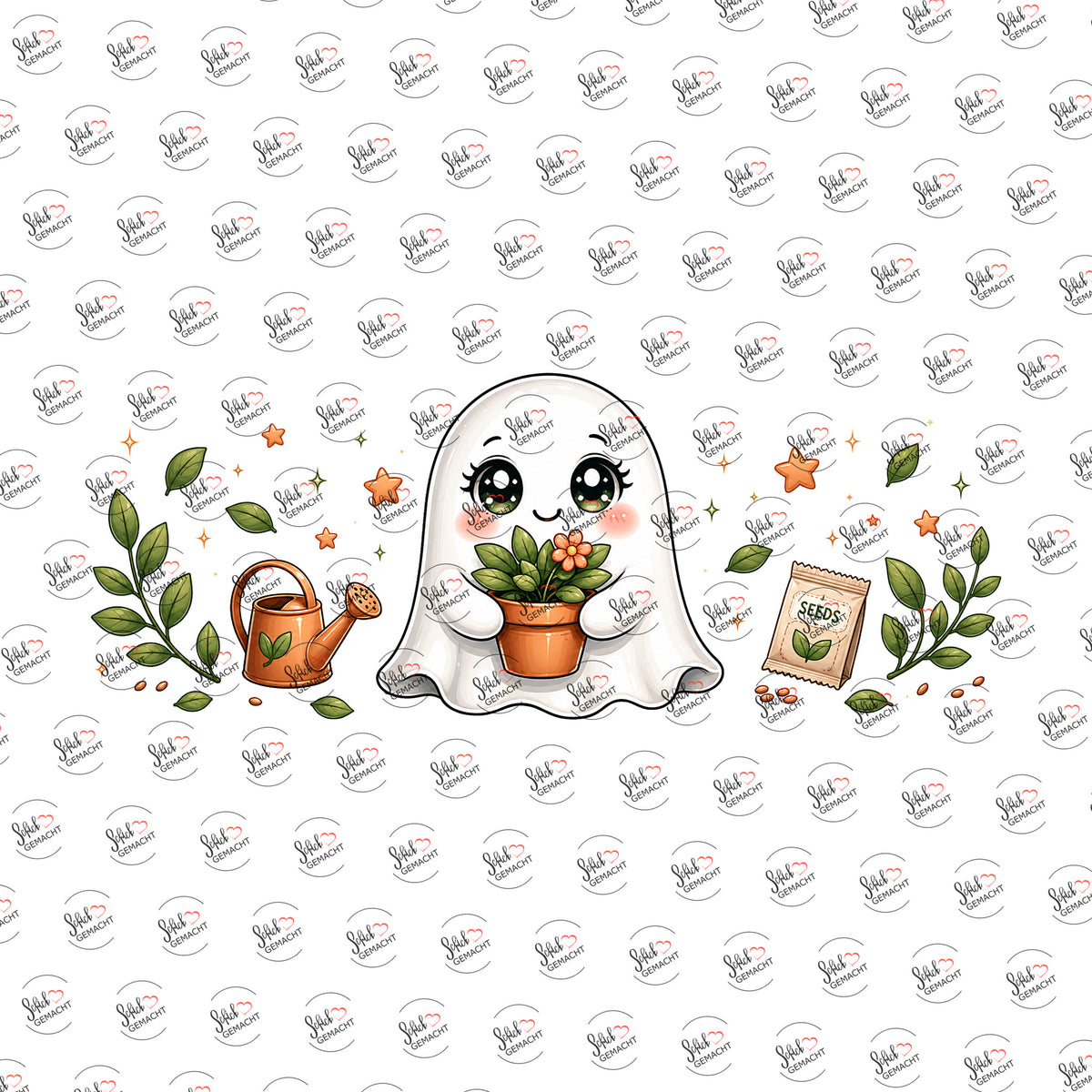 Geisterchen im Garten als Rub-on-Sticker, einzeln