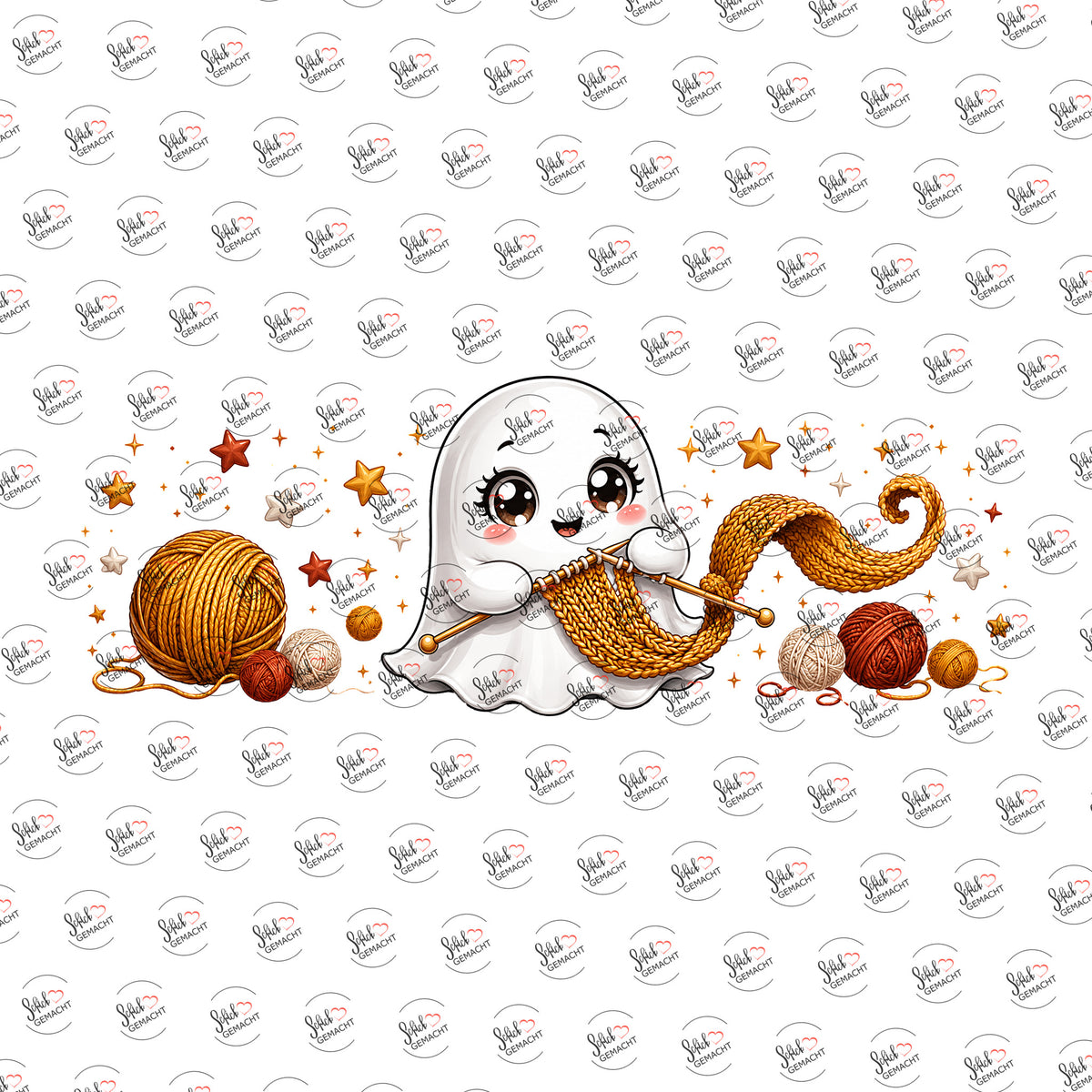 Geisterchen beim Stricken als Rub-on-Sticker, einzeln