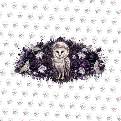 Schleiereule in dunklen Rosen als Rub-on-Sticker, einzeln