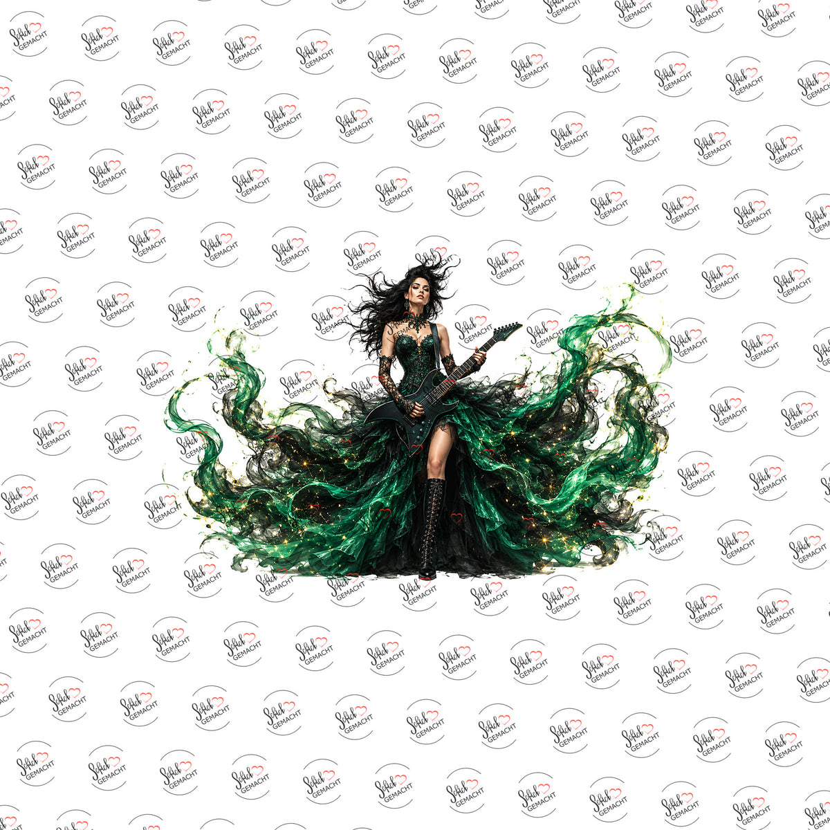 Dame im Smaragdkleid als Rub-on-Sticker, einzeln