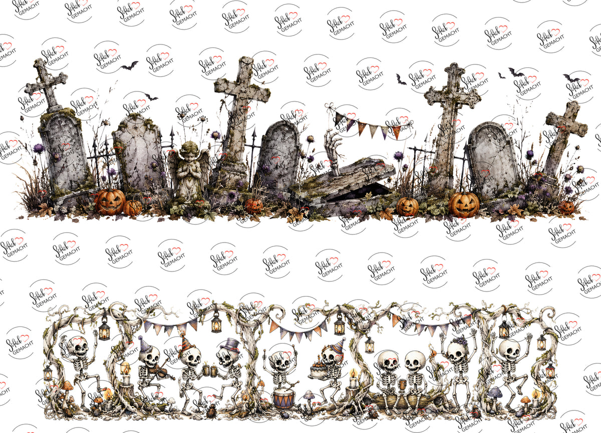 Friedhof mit Wimpelkette – beide Teile des UV-DTF Stickers