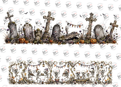 Friedhof mit Wimpelkette – beide Teile des UV-DTF Stickers