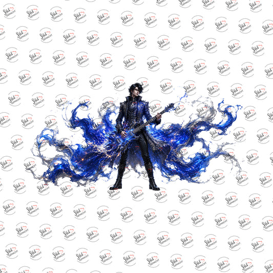 Gitarrist in Blau als Rub-on-Sticker, einzeln