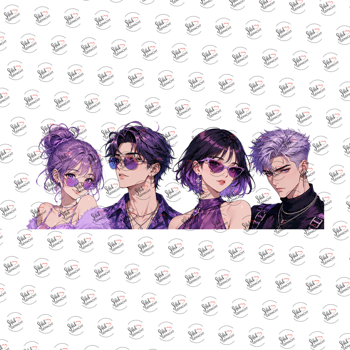 Anime-Quartett in Violett als Rub-on-Sticker, einzeln