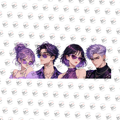 Anime-Quartett in Violett als Rub-on-Sticker, einzeln