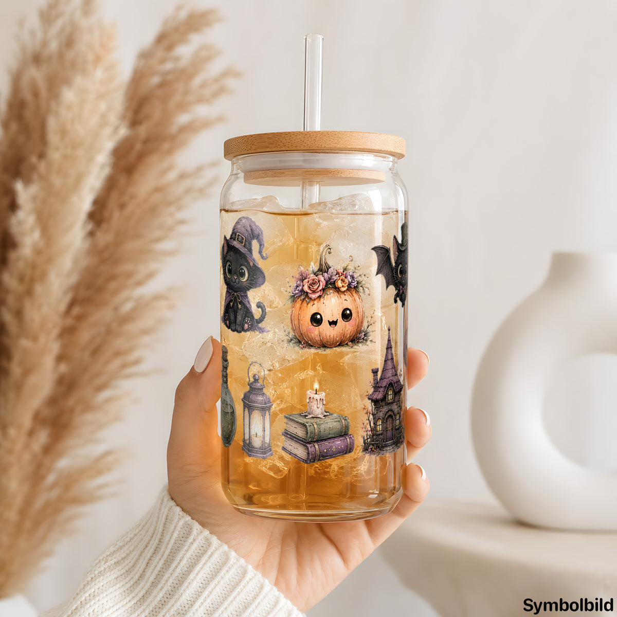 Becher-Aufkleber „Hexenstunde in Rosé“ auf einem 16oz Glasbecher