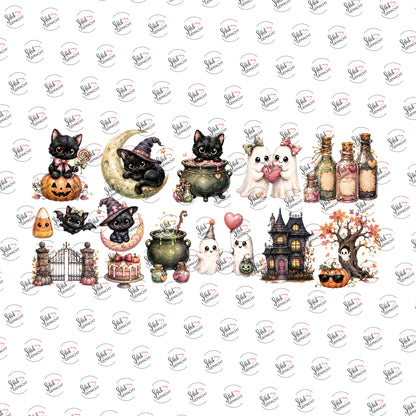 Katzen-Halloween in Pastell als Rub-on-Sticker, einzeln