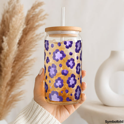 Becher-Aufkleber „Leo in Lila“ auf einem 16oz Glasbecher