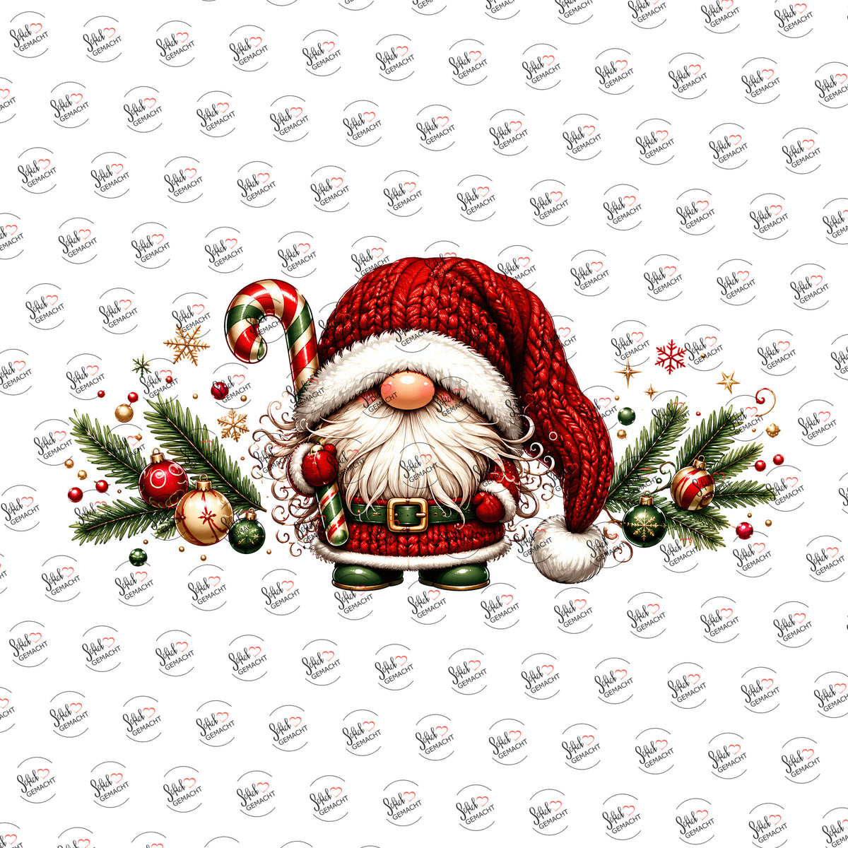 Weihnachtszwerg mit Zuckerstange als Rub-on-Sticker, einzeln