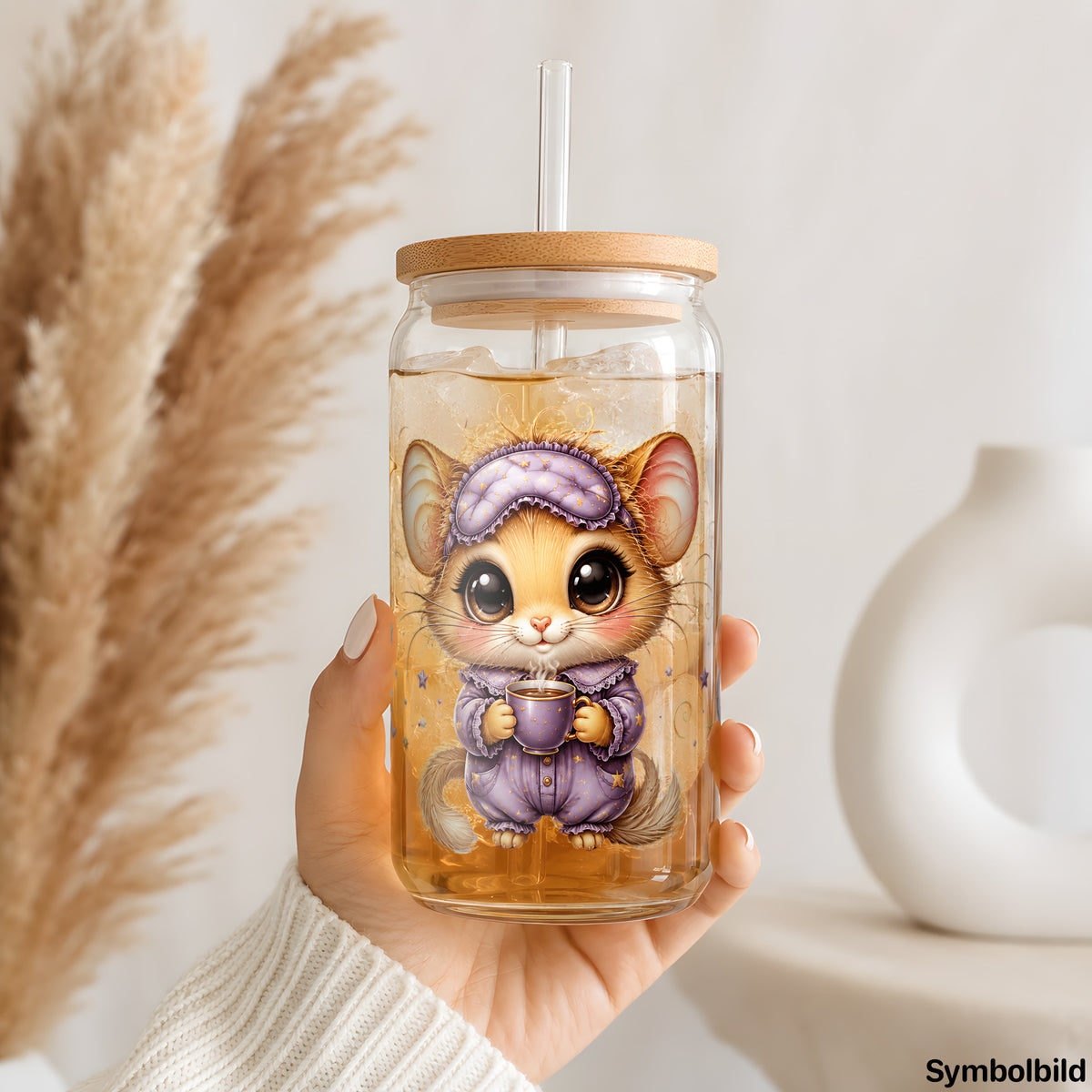 Gute-Nacht-Maus-Aufkleber auf einem 16oz Glasbecher