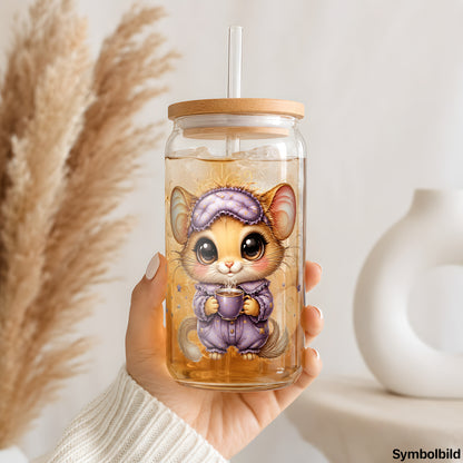 Gute-Nacht-Maus-Aufkleber auf einem 16oz Glasbecher