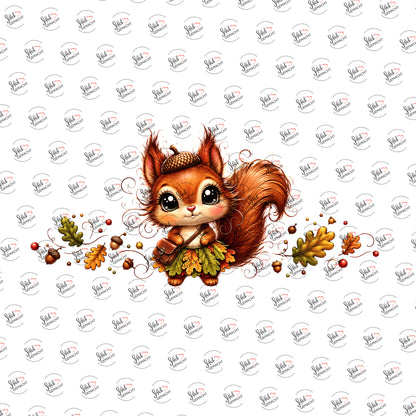 Kawaii Eichhörnchen im Herbst als Rub-on-Sticker, einzeln