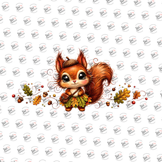 Kawaii Eichhörnchen im Herbst als Rub-on-Sticker, einzeln