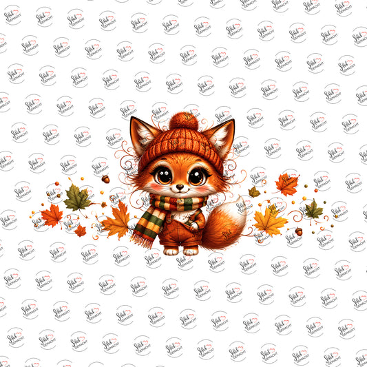 Herbstfuchs mit Wollmütze als Rub-on-Sticker, einzeln