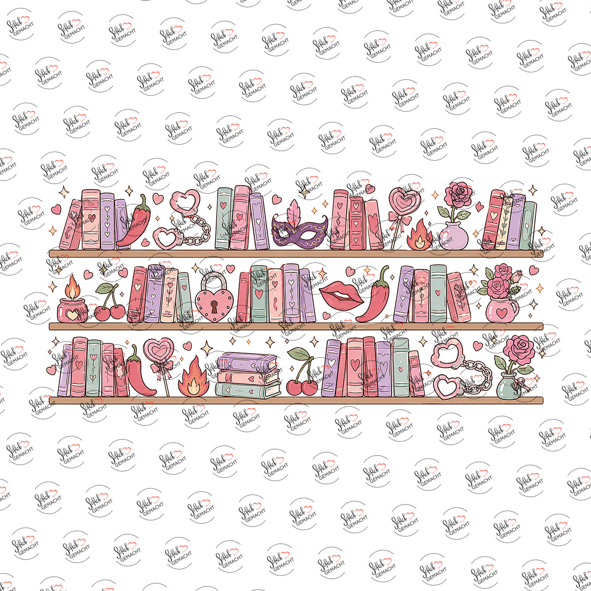 Bücherregal in Rosa als Rub-on-Sticker, einzeln