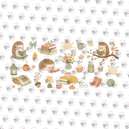Lesestunde im Herbst als Rub-on-Sticker, einzeln