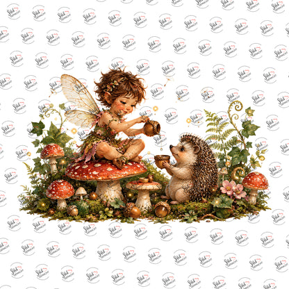 Waldfee mit Igel als Rub-on-Sticker, einzeln