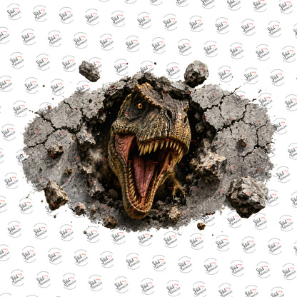 T-Rex bricht durch die Wand als Rub-on-Sticker, einzeln