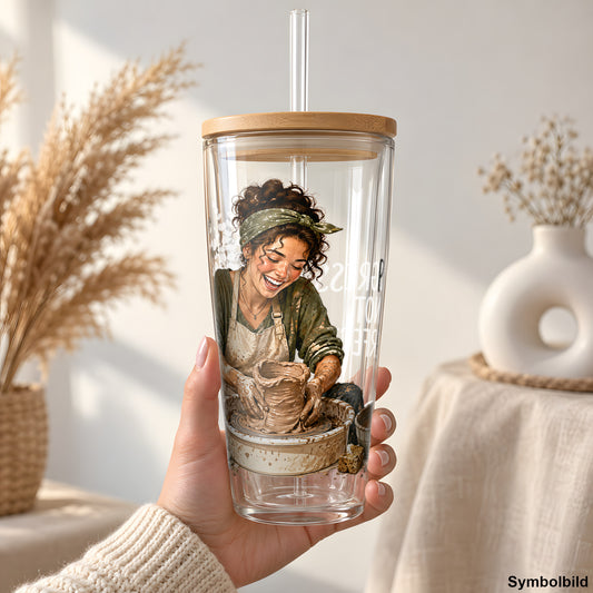 Becher-Aufkleber „Progress Not Perfect“ auf einem 24oz Glasbecher