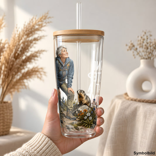 Becher-Aufkleber „One Step at a Time“ auf einem 24oz Glasbecher