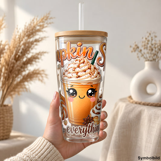 Kürbis-Latte mit Schriftzug als Rub on Sticker auf einem 24oz Glas