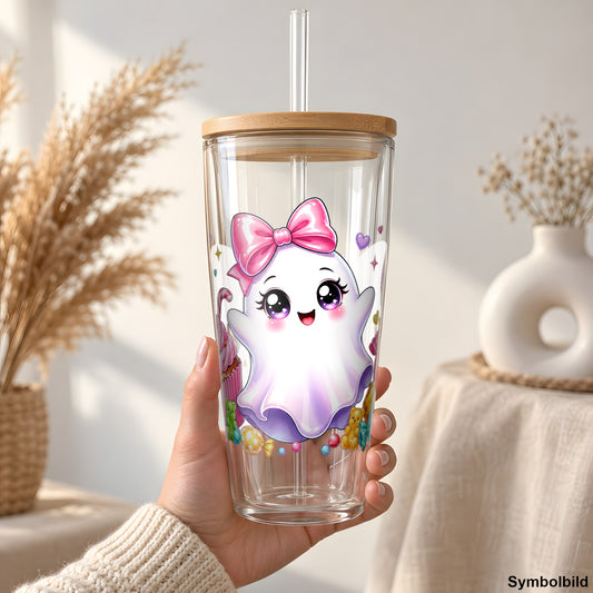 Geisterchen im Süßigkeitenglück als Rub on Sticker auf einem 24oz Glas