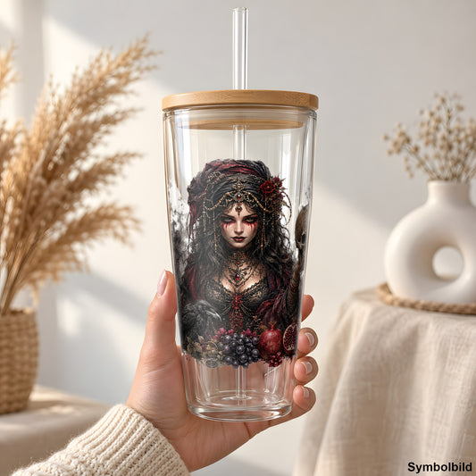 Dunkle Zirkusdame als Rub on Sticker auf einem 24oz Glas