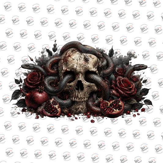 Schädel, Schlangen, Rosen als Rub-on-Sticker, einzeln
