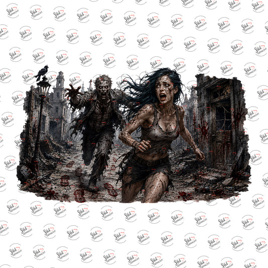 Zombie-Flucht als Rub-on-Sticker, einzeln