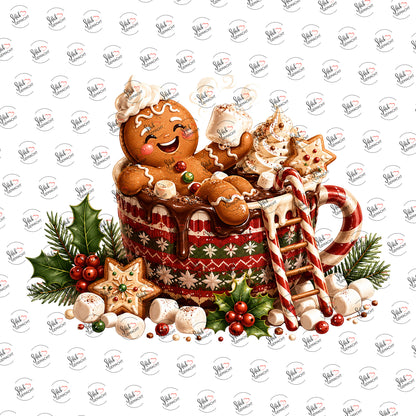 Lebkuchenmann im Weihnachtsbecher als Rub-on-Sticker, einzeln