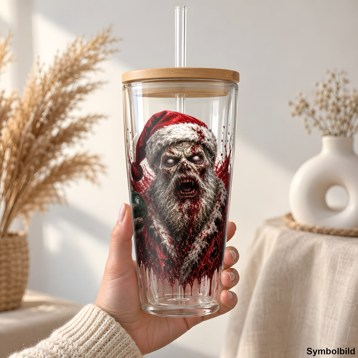 Zombie-Weihnachtsmann-Aufkleber auf einem 24oz Glasbecher