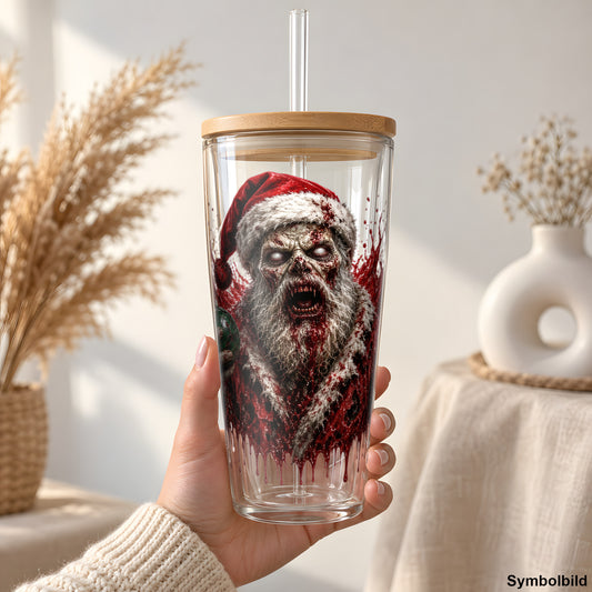 Zombie-Weihnachtsmann als Rub on Sticker auf einem 24oz Glas