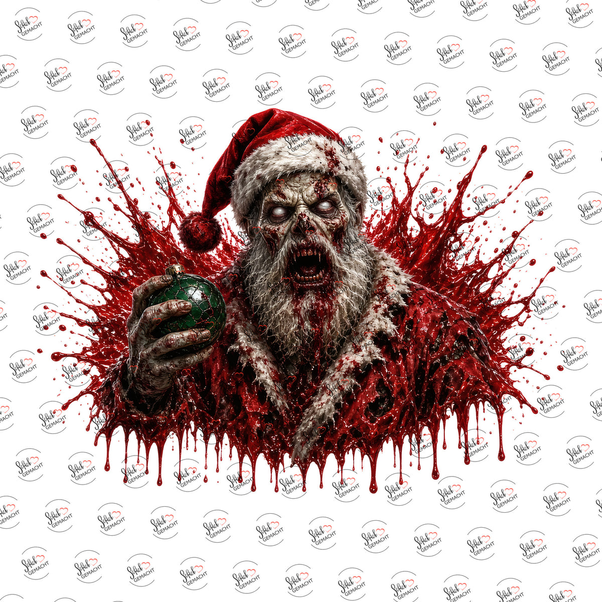 Zombie-Weihnachtsmann als Rub-on-Sticker, einzeln