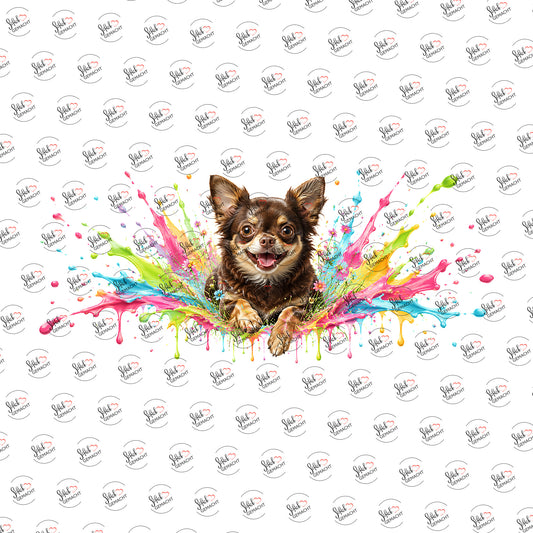 Schokobrauner Chihuahua im Farbrausch als Rub-on-Sticker, einzeln