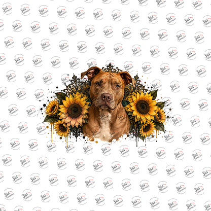 Pitbull im Blumenkranz als Rub-on-Sticker, einzeln