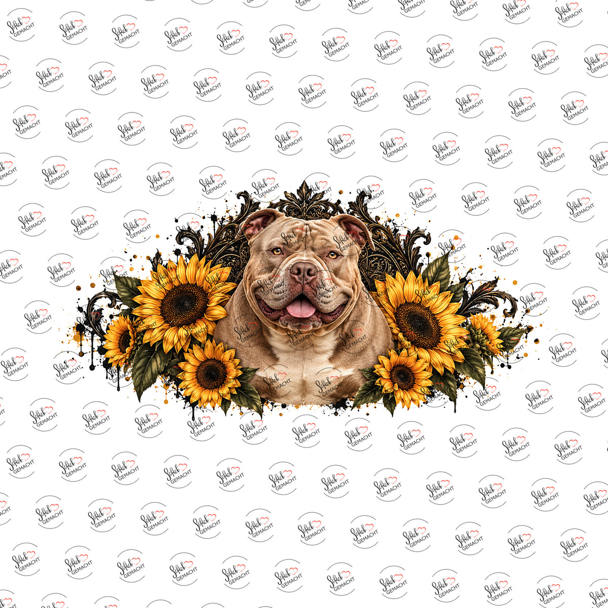 Bully in Sonnenblumen als Rub-on-Sticker, einzeln