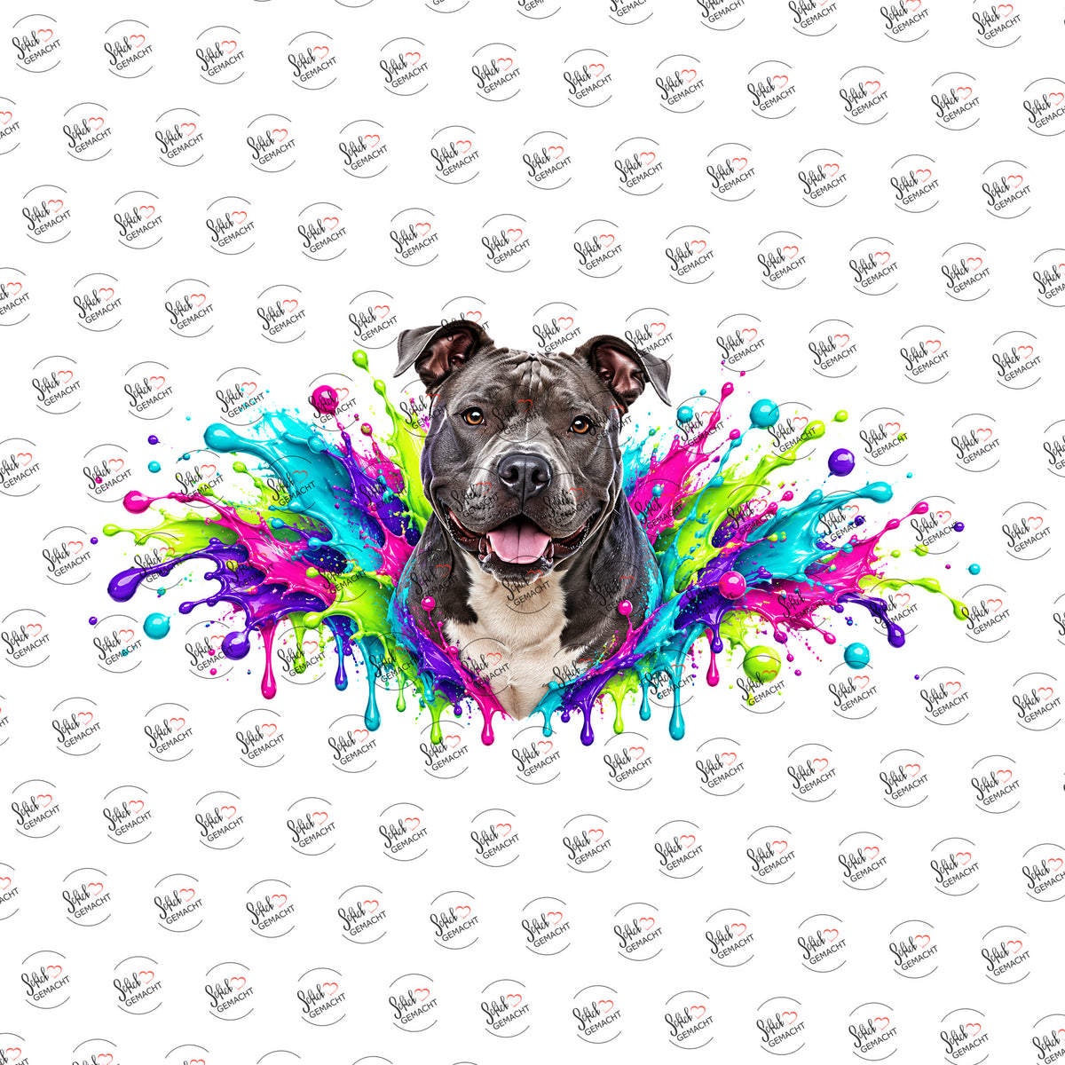 Blue Staffy im Farbrausch als Rub-on-Sticker, einzeln