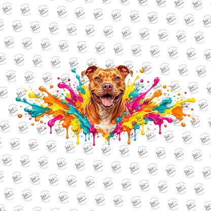 Roter Pitbull im Farbrausch als Rub-on-Sticker, einzeln