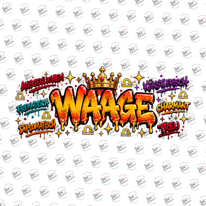 Sternzeichen Waage als Graffiti-Schriftzug als Rub-on-Sticker, einzeln