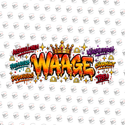Sternzeichen Waage als Graffiti-Schriftzug als Rub-on-Sticker, einzeln